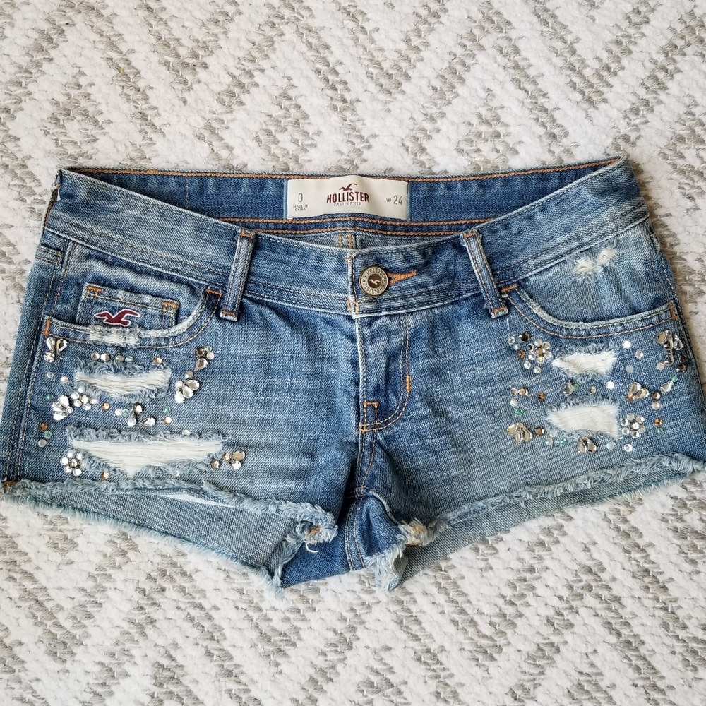 Hollister Low Rise Rhinestone Mini Shorts Size 0